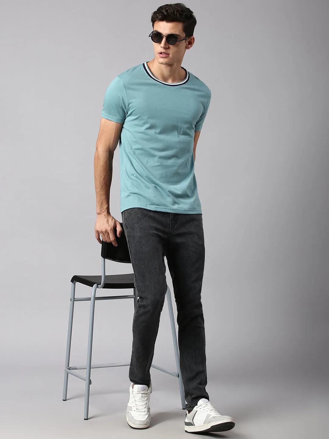 Men's Sea Green Solid T-shirt