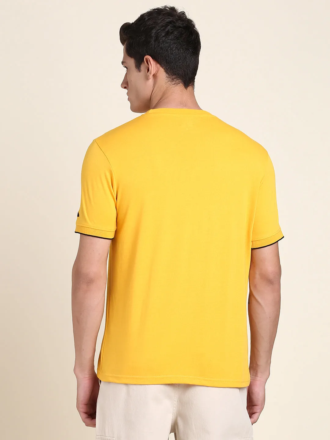 Men's Soft And Stretchy Fabric Mustard Casual Crew Neck Tshirt