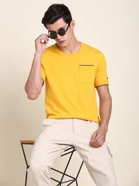 Men's Soft And Stretchy Fabric Mustard Casual Crew Neck Tshirt
