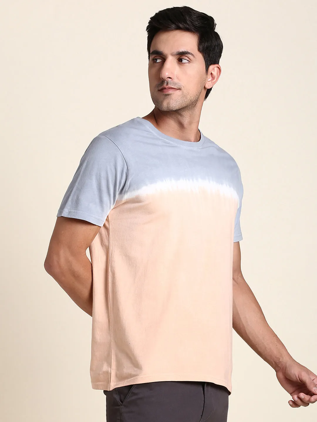 Men's Soft And Stretchy Fabric Tan Casual Crew Neck Tshirt