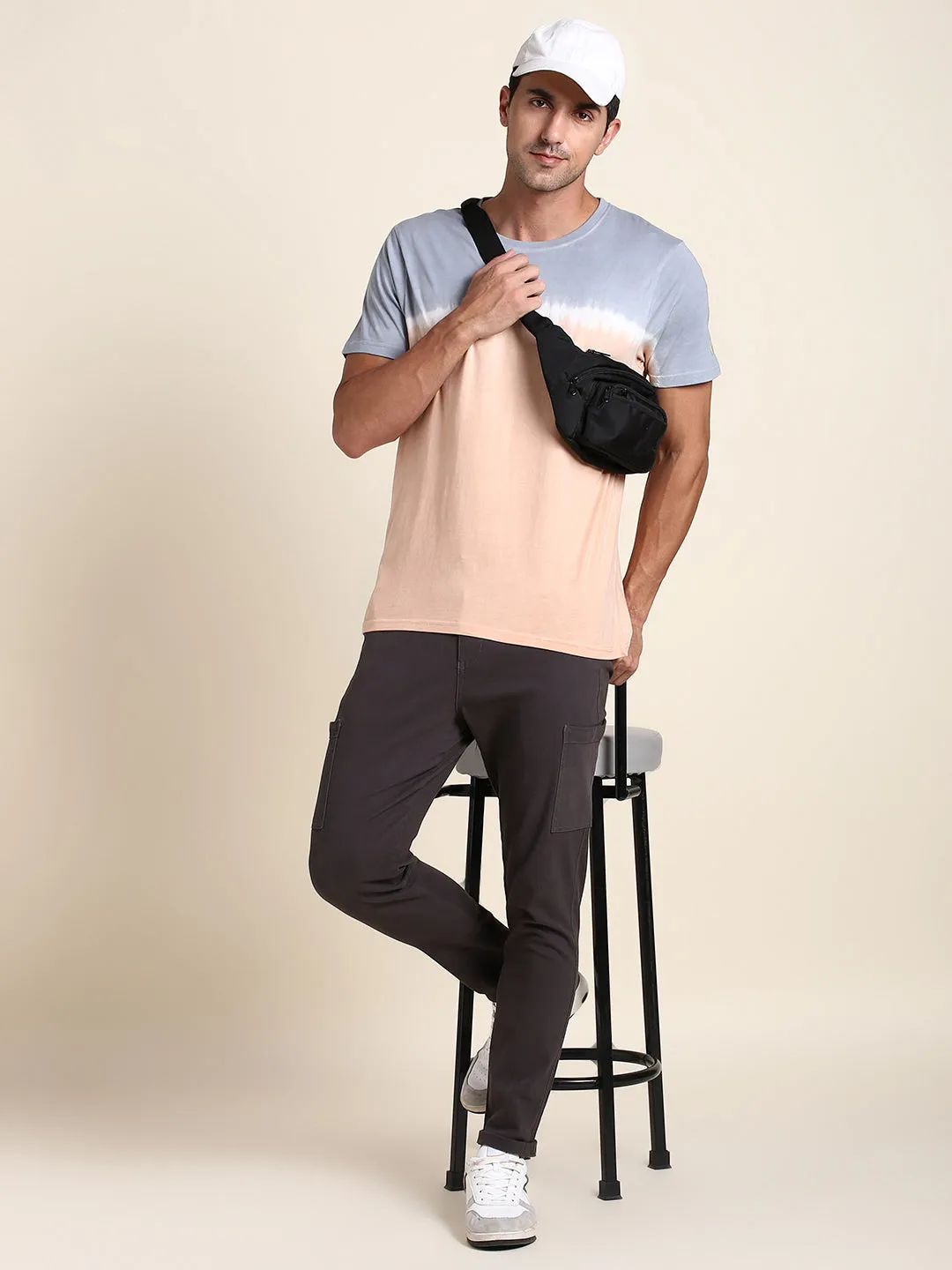 Men's Soft And Stretchy Fabric Tan Casual Crew Neck Tshirt