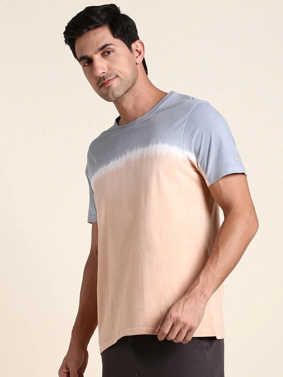 Men's Soft And Stretchy Fabric Tan Casual Crew Neck Tshirt