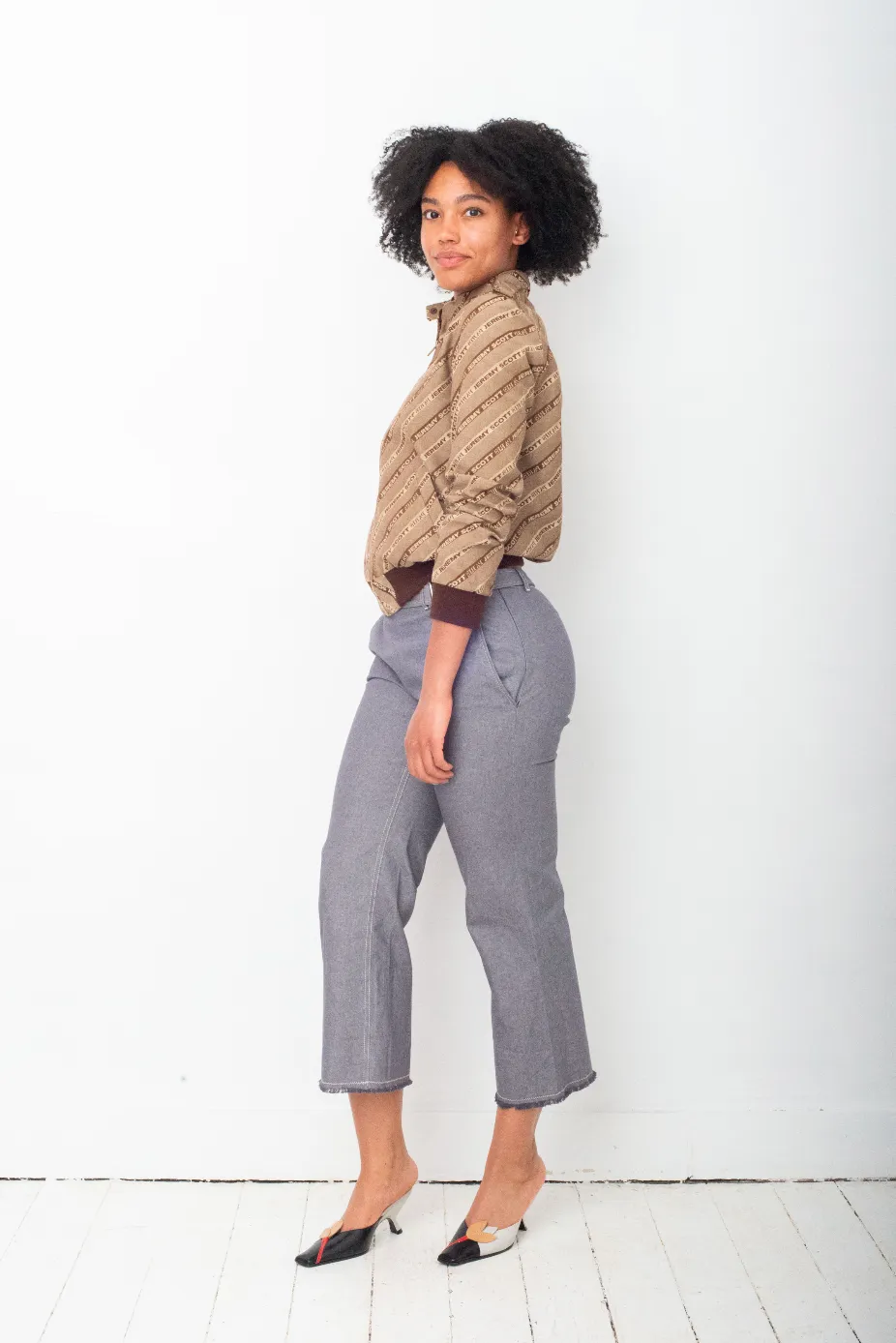 Miu Miu 2000's denim capri pants with raw hems & belt