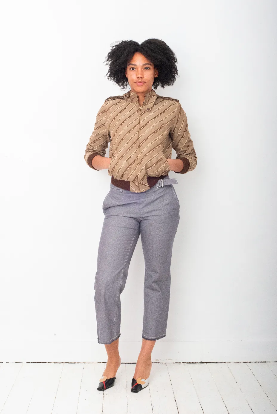 Miu Miu 2000's denim capri pants with raw hems & belt