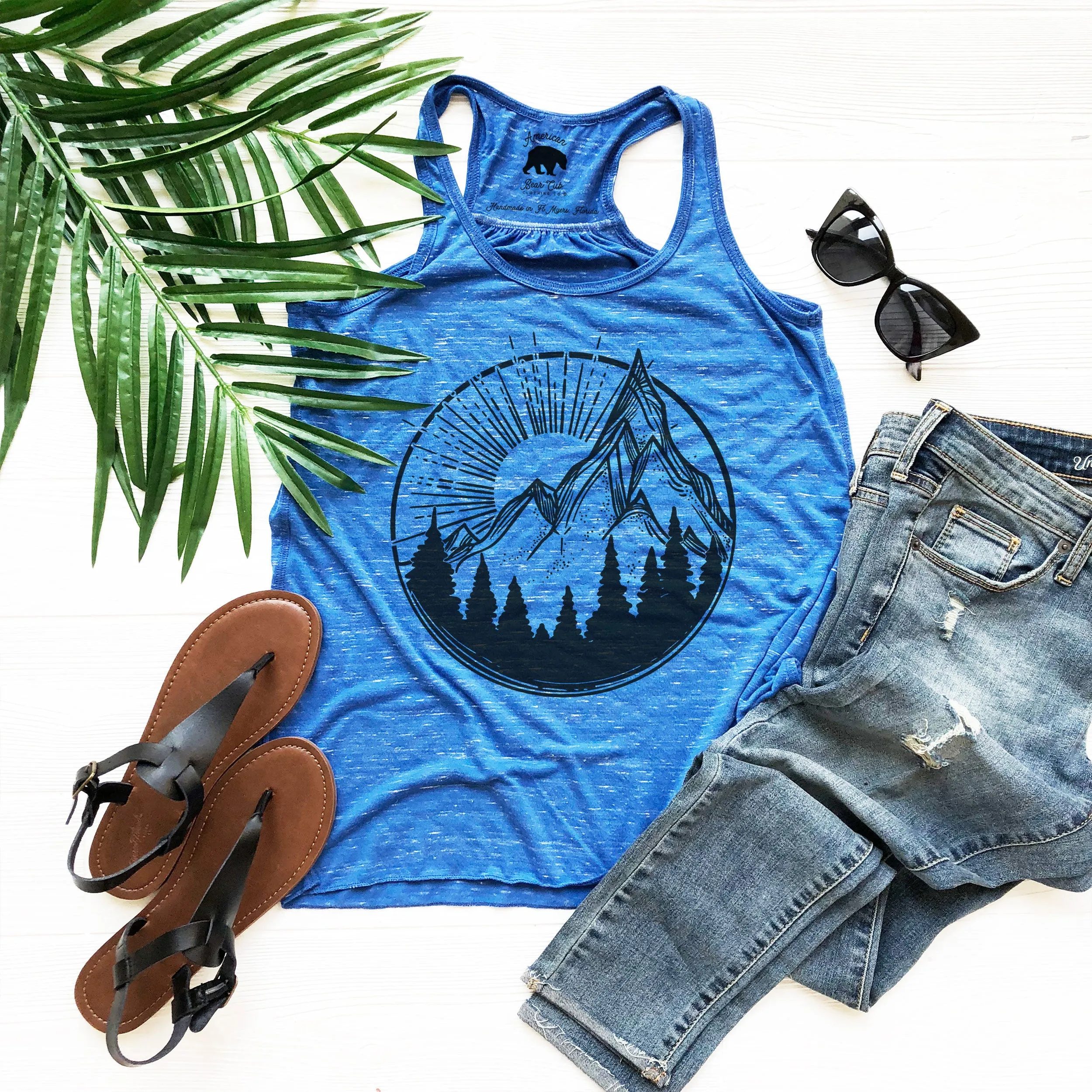 Mountain Day flowy racerback tank tops