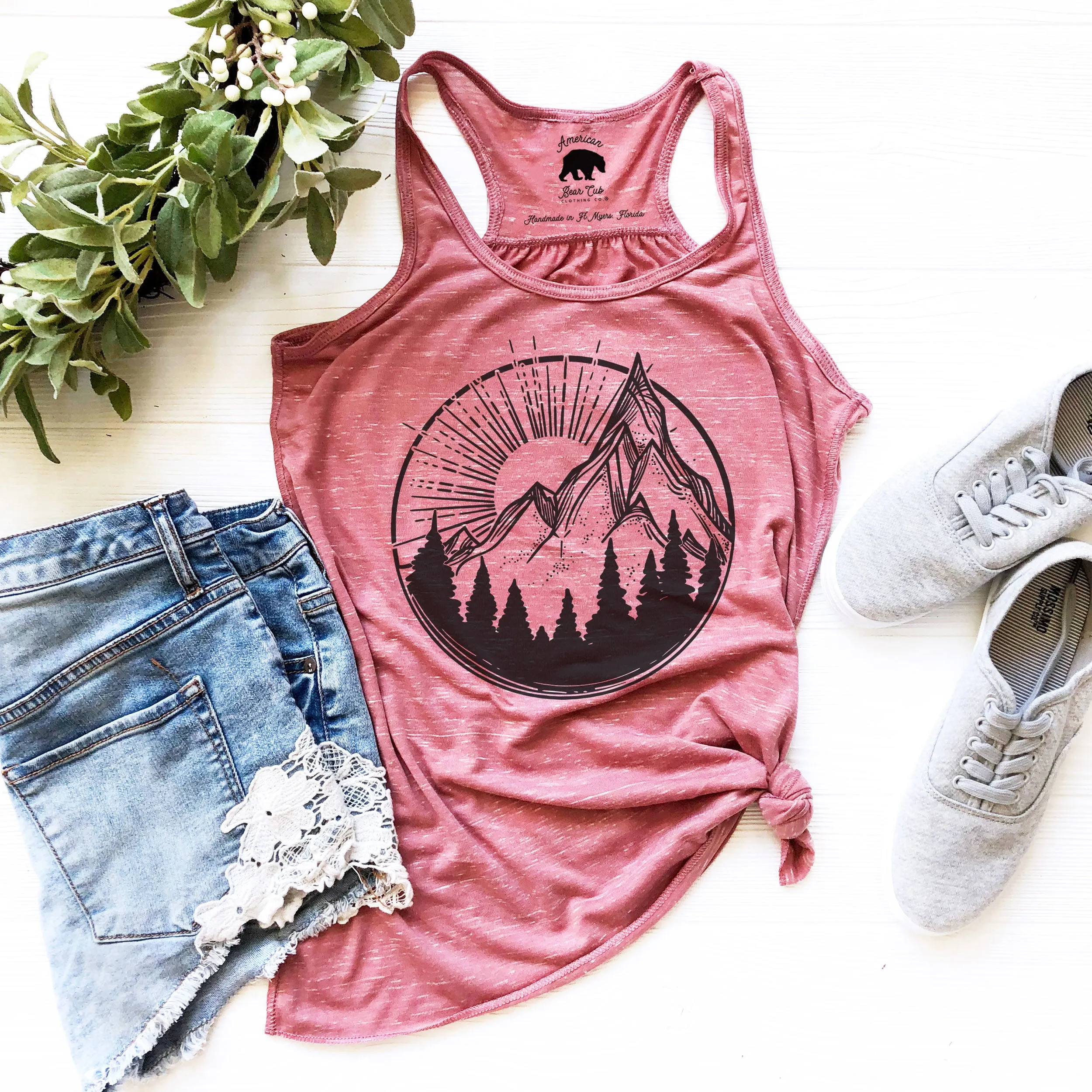 Mountain Day flowy racerback tank tops