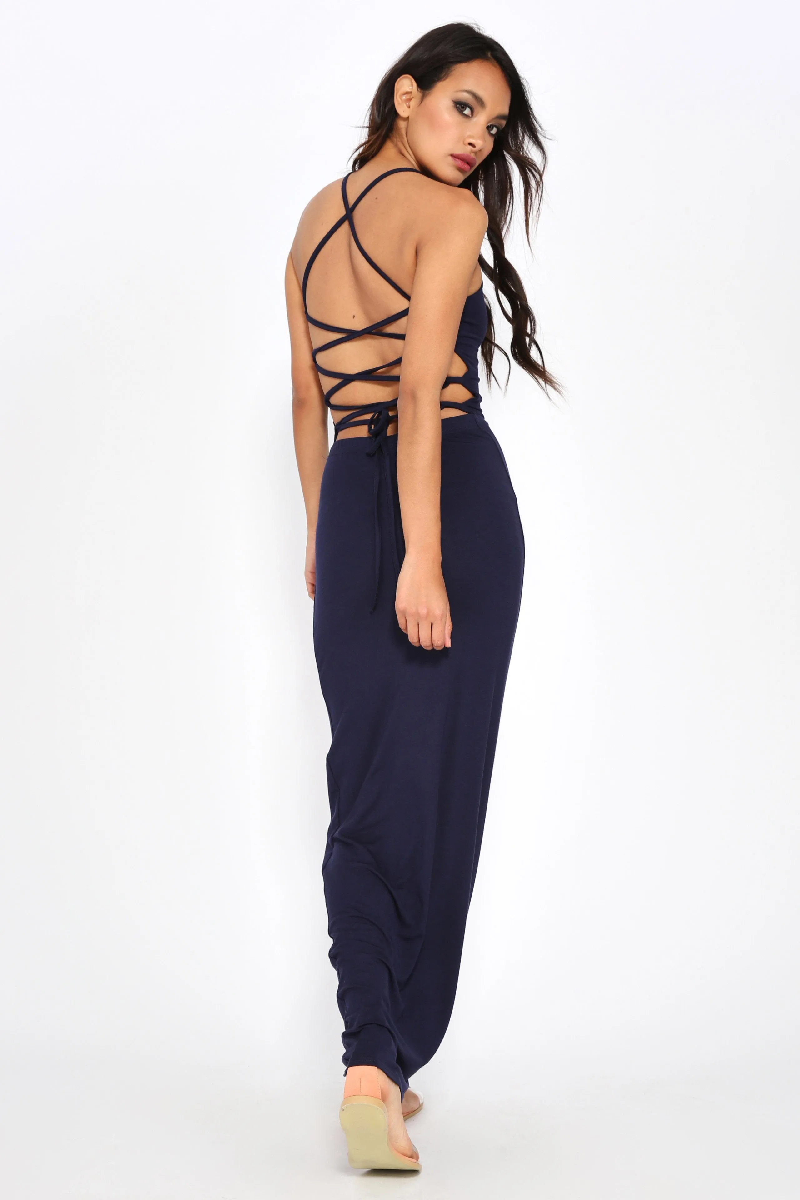 Navy Maxi Cross Back Tie Up