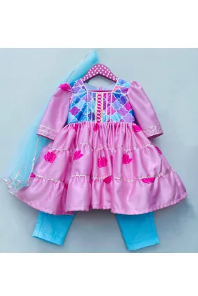 Onion pink lotus printed kurta with pants and dupatta