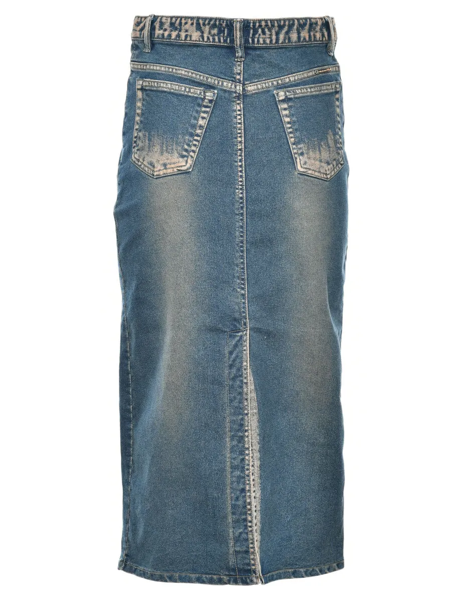 Patterned Denim 1990s Midi Skirt - S