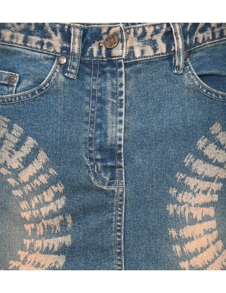 Patterned Denim 1990s Midi Skirt - S