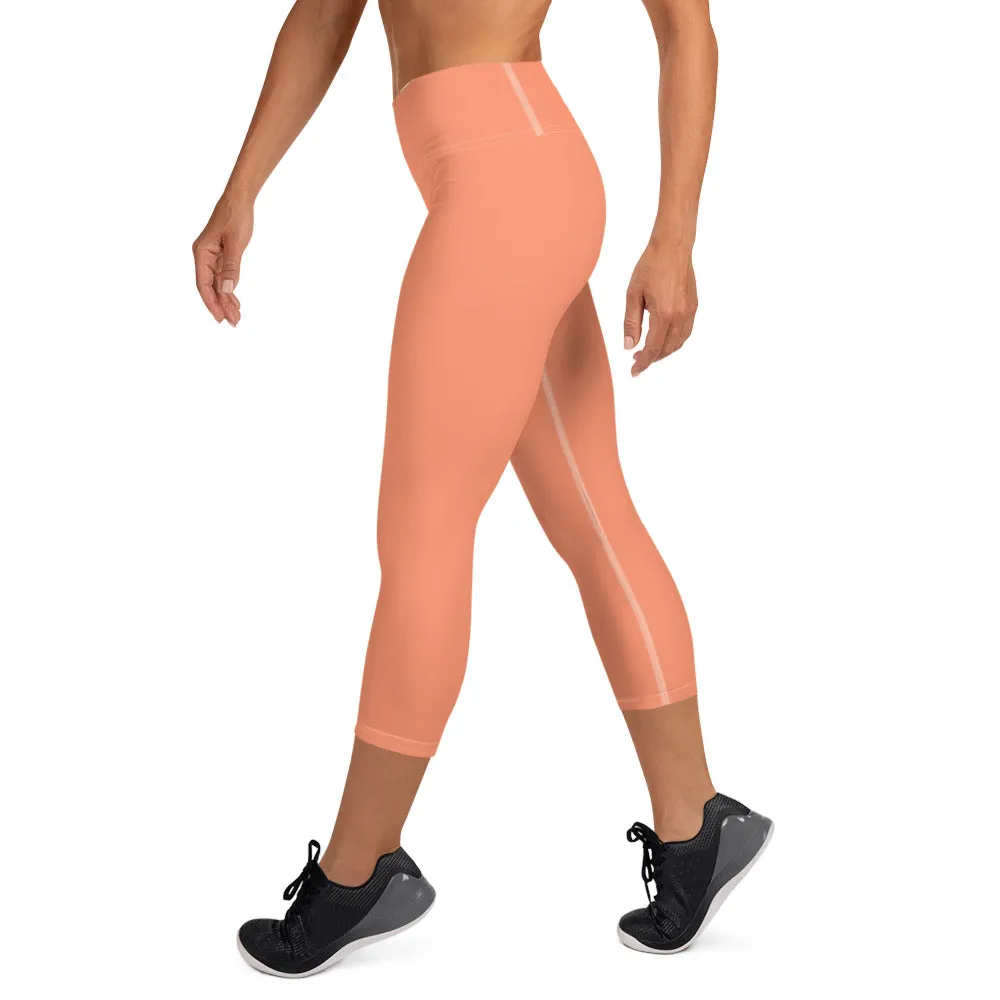 Peach Pink Bridesmaid Tights, Bridal Text Designer Women's Yoga Capri Leggings- Made in USA