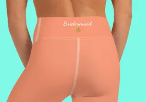 Peach Pink Bridesmaid Tights, Bridal Text Designer Women's Yoga Capri Leggings- Made in USA