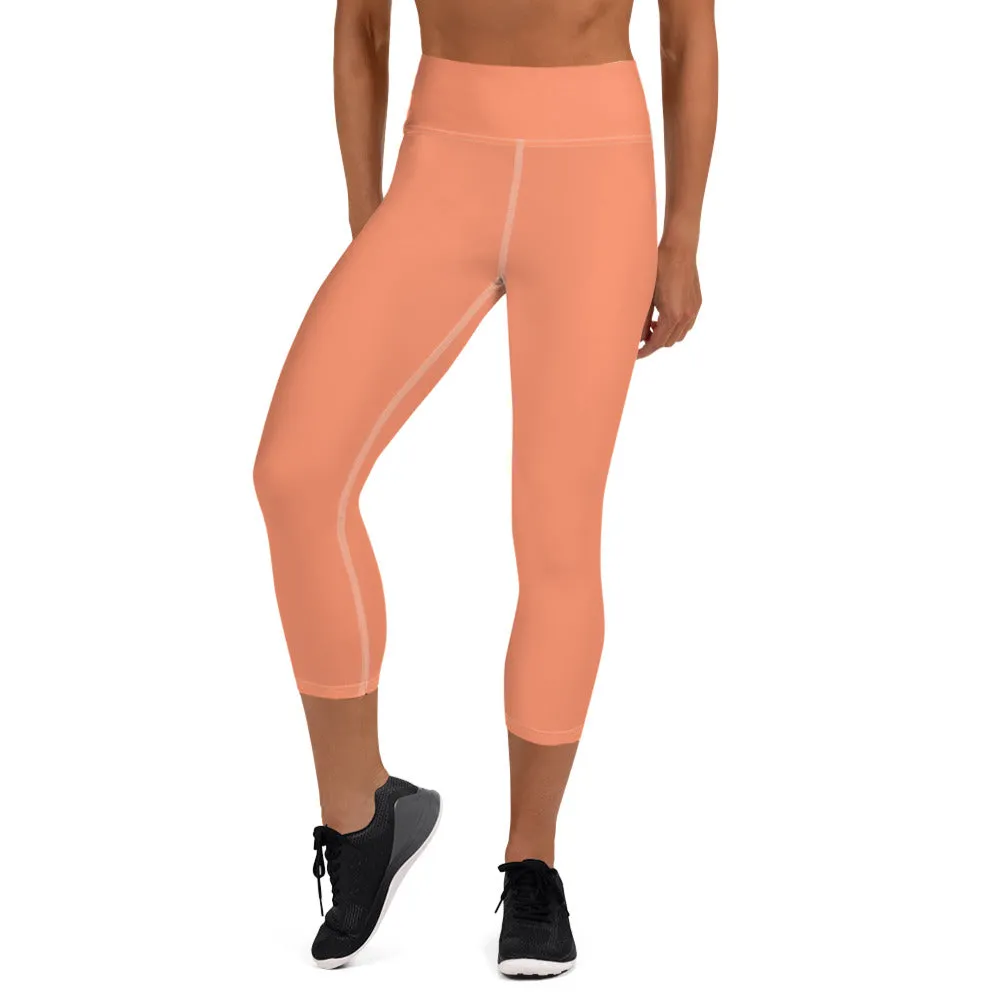 Peach Pink Bridesmaid Tights, Bridal Text Designer Women's Yoga Capri Leggings- Made in USA