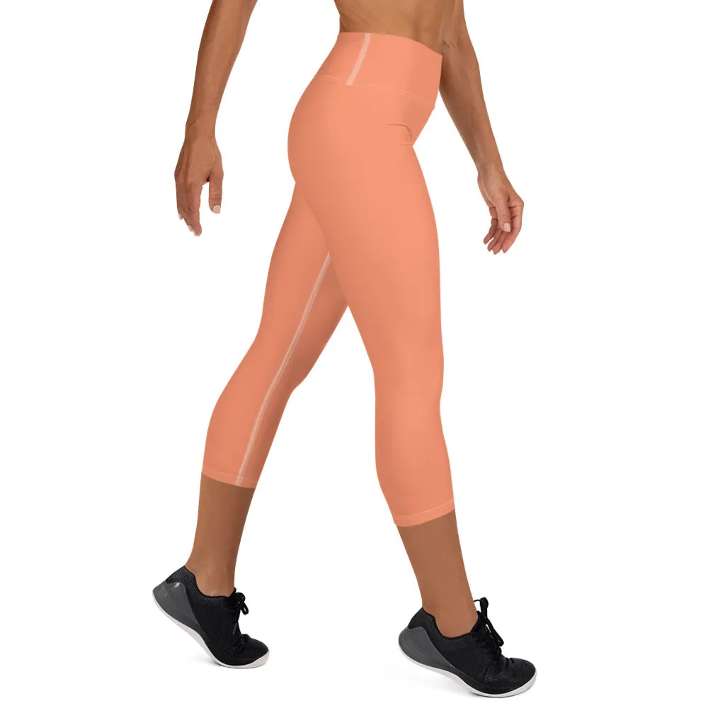 Peach Pink Bridesmaid Tights, Bridal Text Designer Women's Yoga Capri Leggings- Made in USA