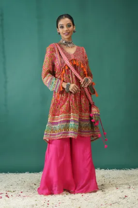 Pink Traditional Printed Chinon Silk Palazzo Set