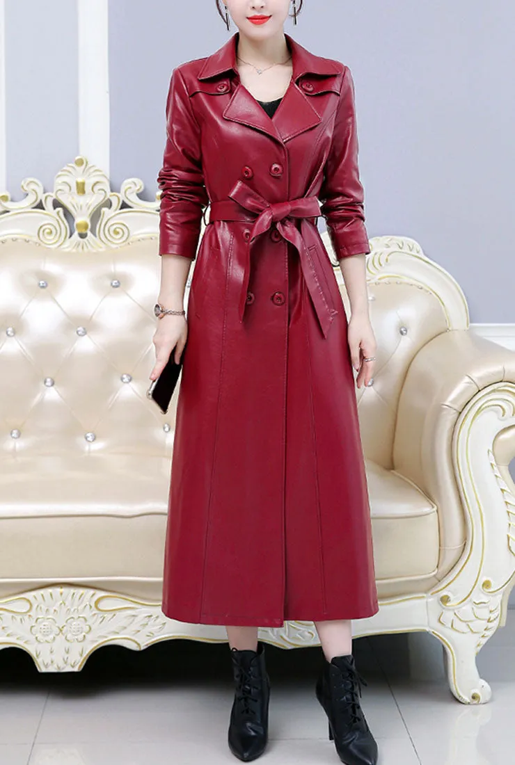 Plus Size Double-breasted Leather Trench Coat