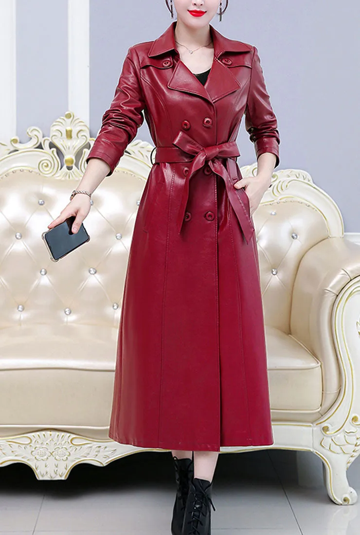Plus Size Double-breasted Leather Trench Coat