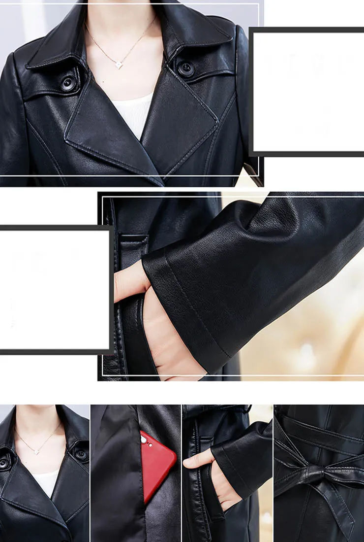 Plus Size Double-breasted Leather Trench Coat