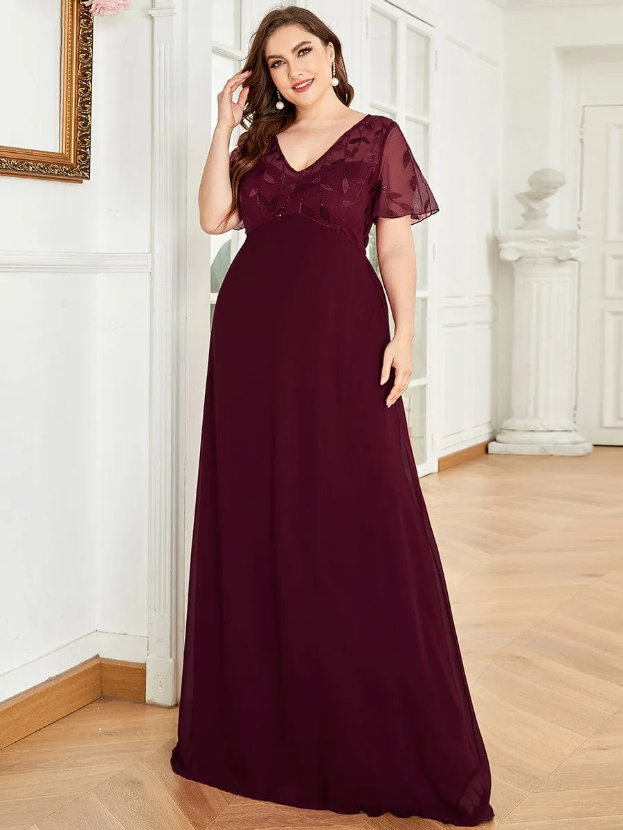 Plus Size Floral Sequin Print Evening Party Dresses with Cap Sleeve