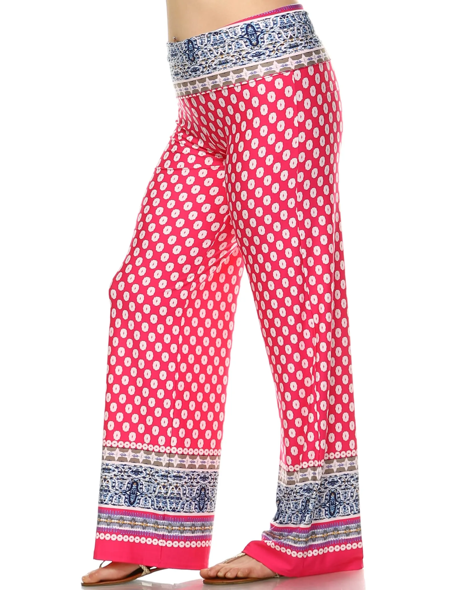 Printed Polka Palazzo Pants | Fuchsia White