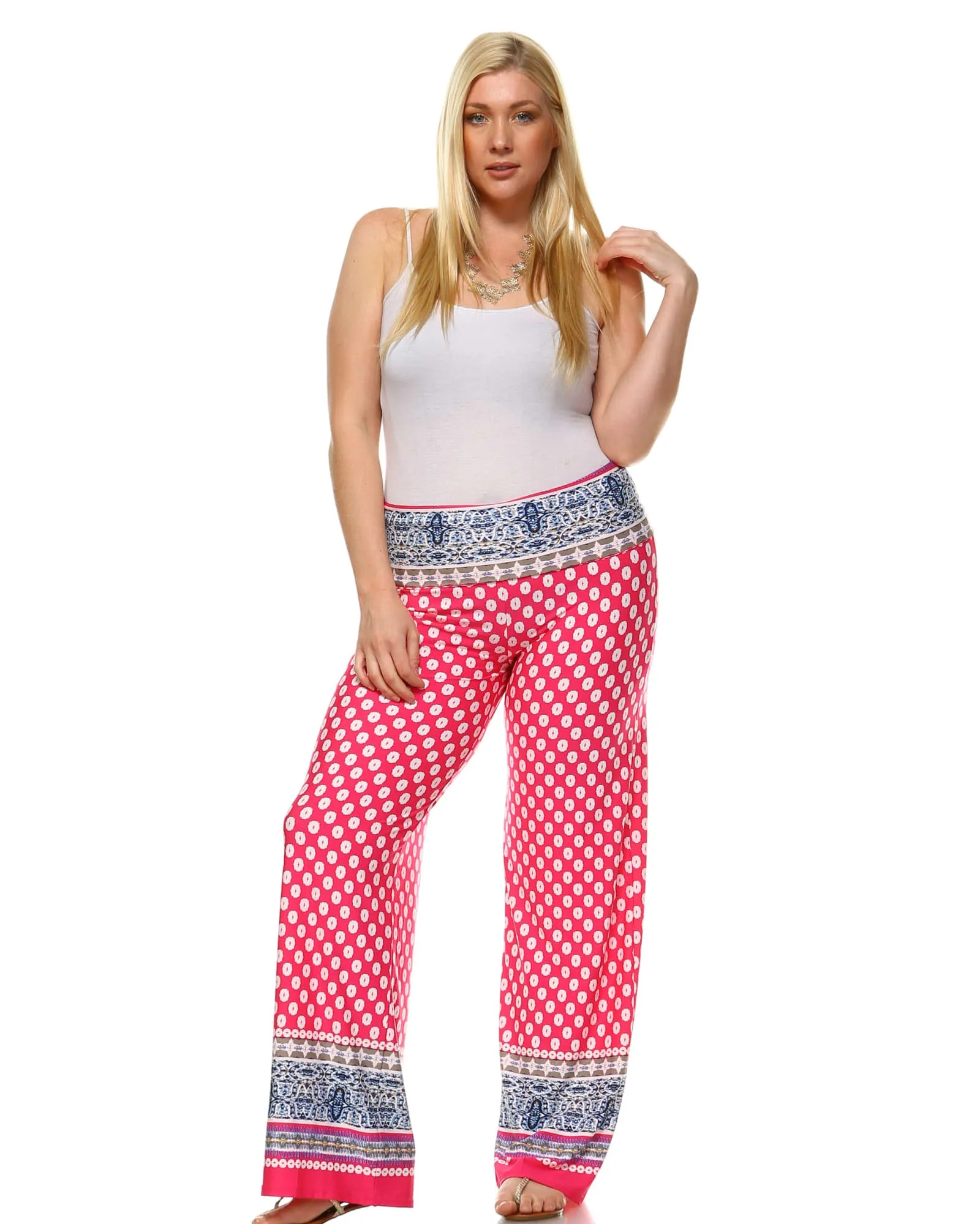 Printed Polka Palazzo Pants | Fuchsia White
