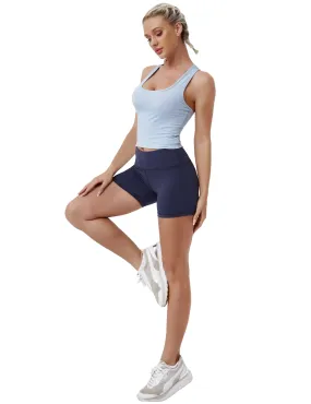 Racerback Athletic Crop Tank Tops heatherblue_Biking