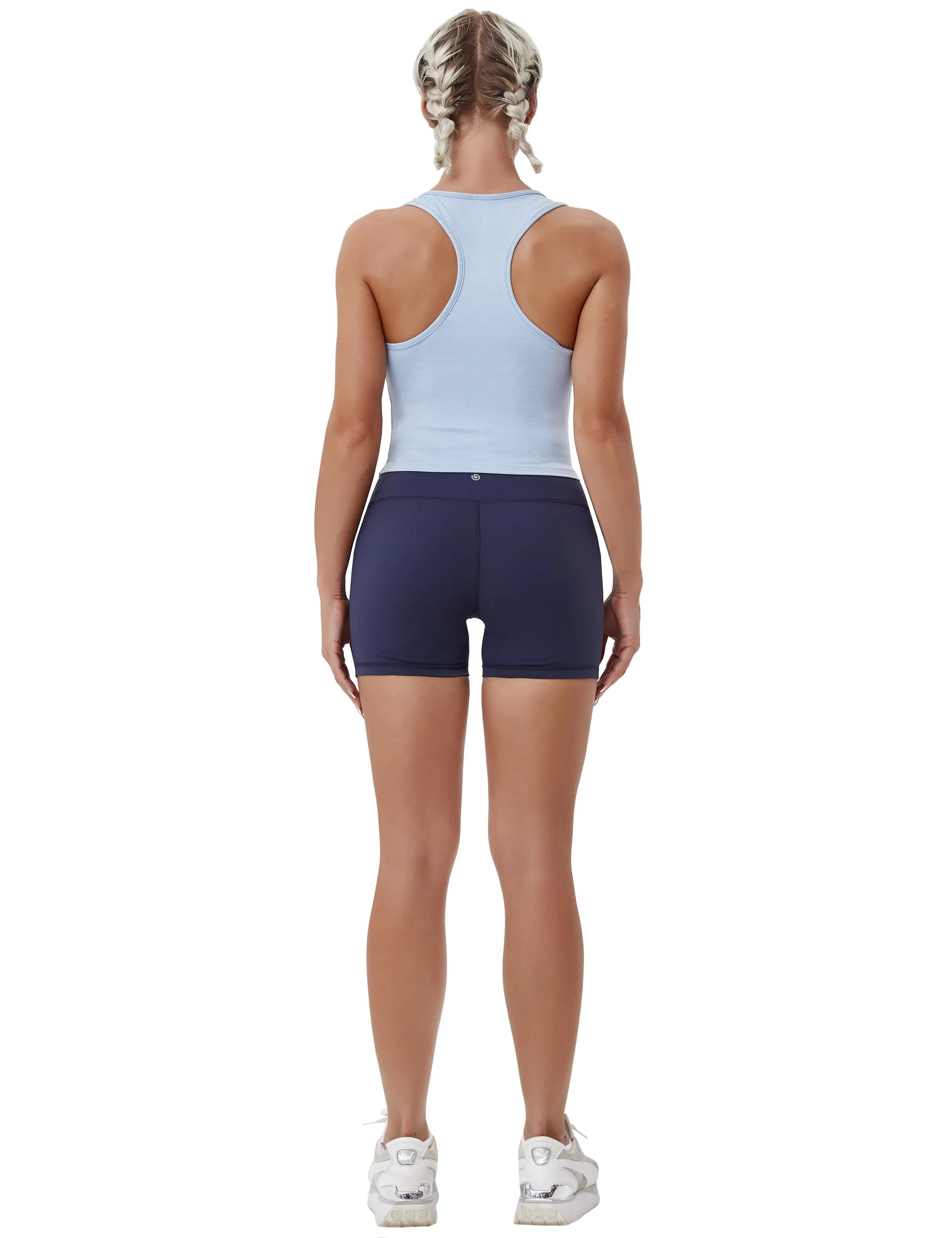 Racerback Athletic Crop Tank Tops heatherblue_Biking