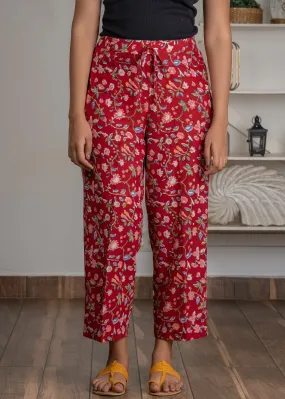 Red floral Hand-blocked Parallel Bottom