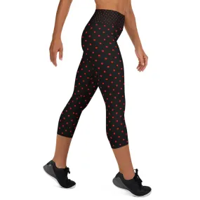 Red Polka Dots Women's Capri Leggings, Black Dots Print Capris Pants- Made in USA/EU