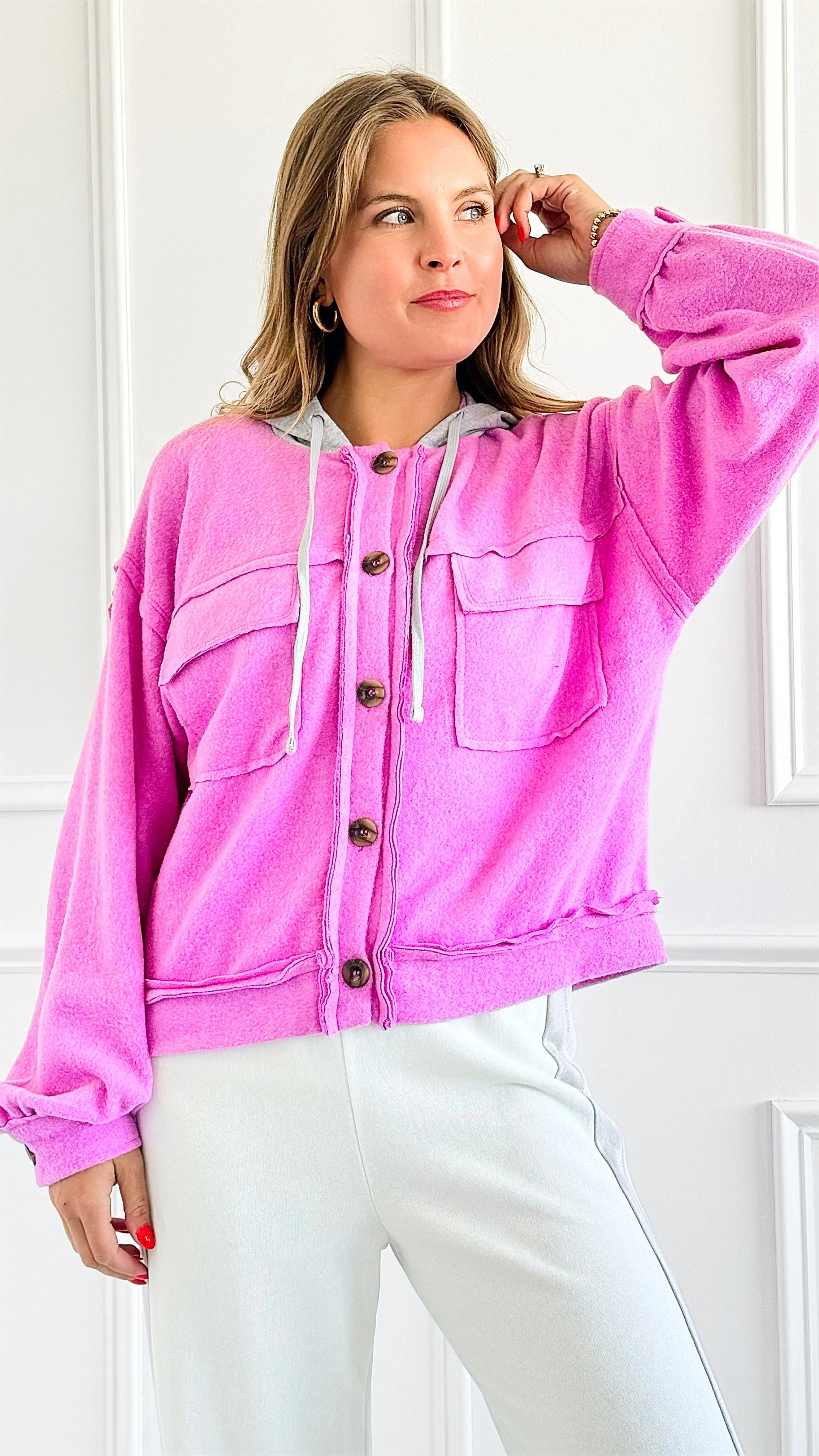 Relaxed Utility Knit Jacket - Bright Mauve