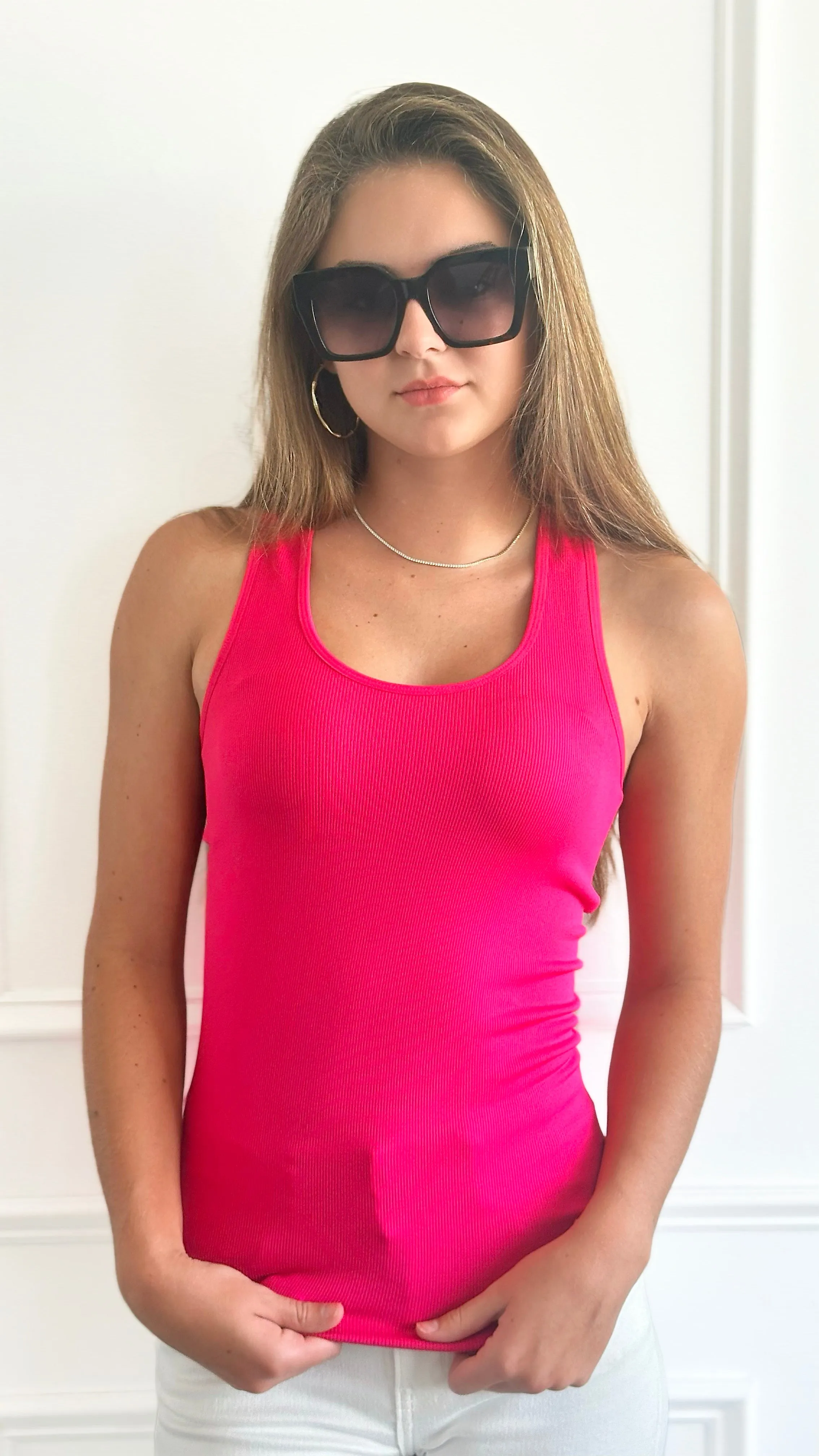 Ribbed Seamless Racerback Top - Fuchsia