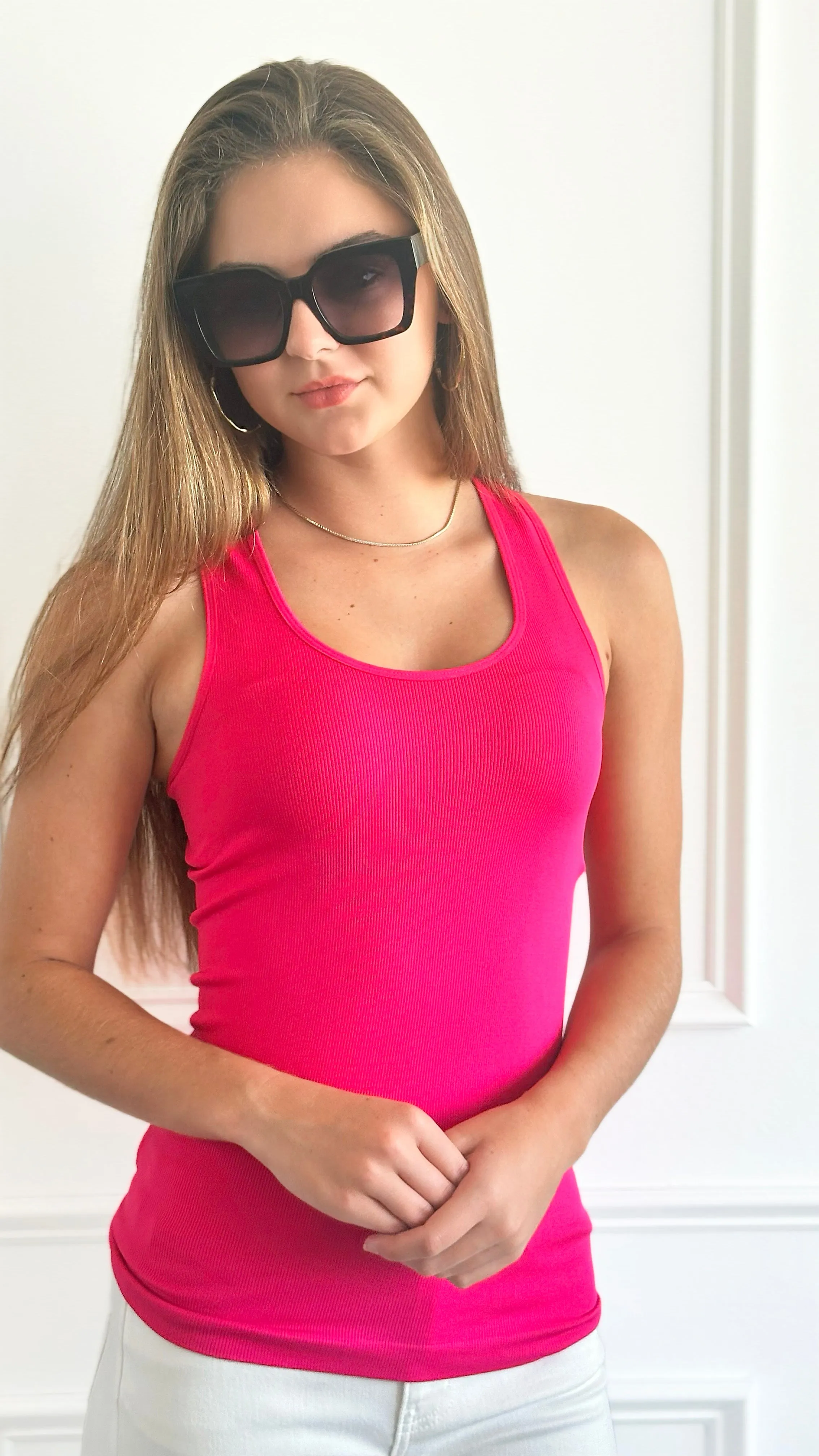 Ribbed Seamless Racerback Top - Fuchsia