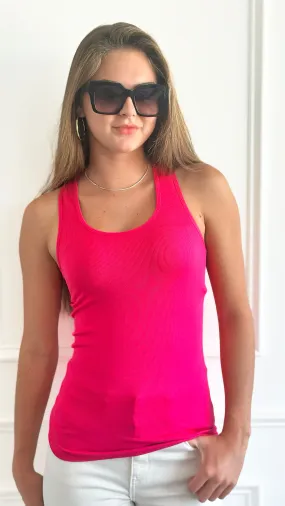 Ribbed Seamless Racerback Top - Fuchsia