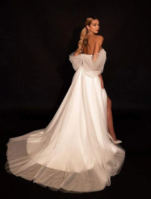 Shiny Off The Shoulder Ivory Wedding Dress