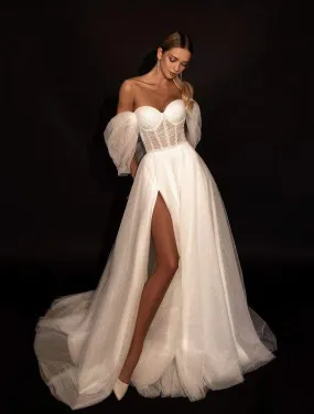 Shiny Off The Shoulder Ivory Wedding Dress