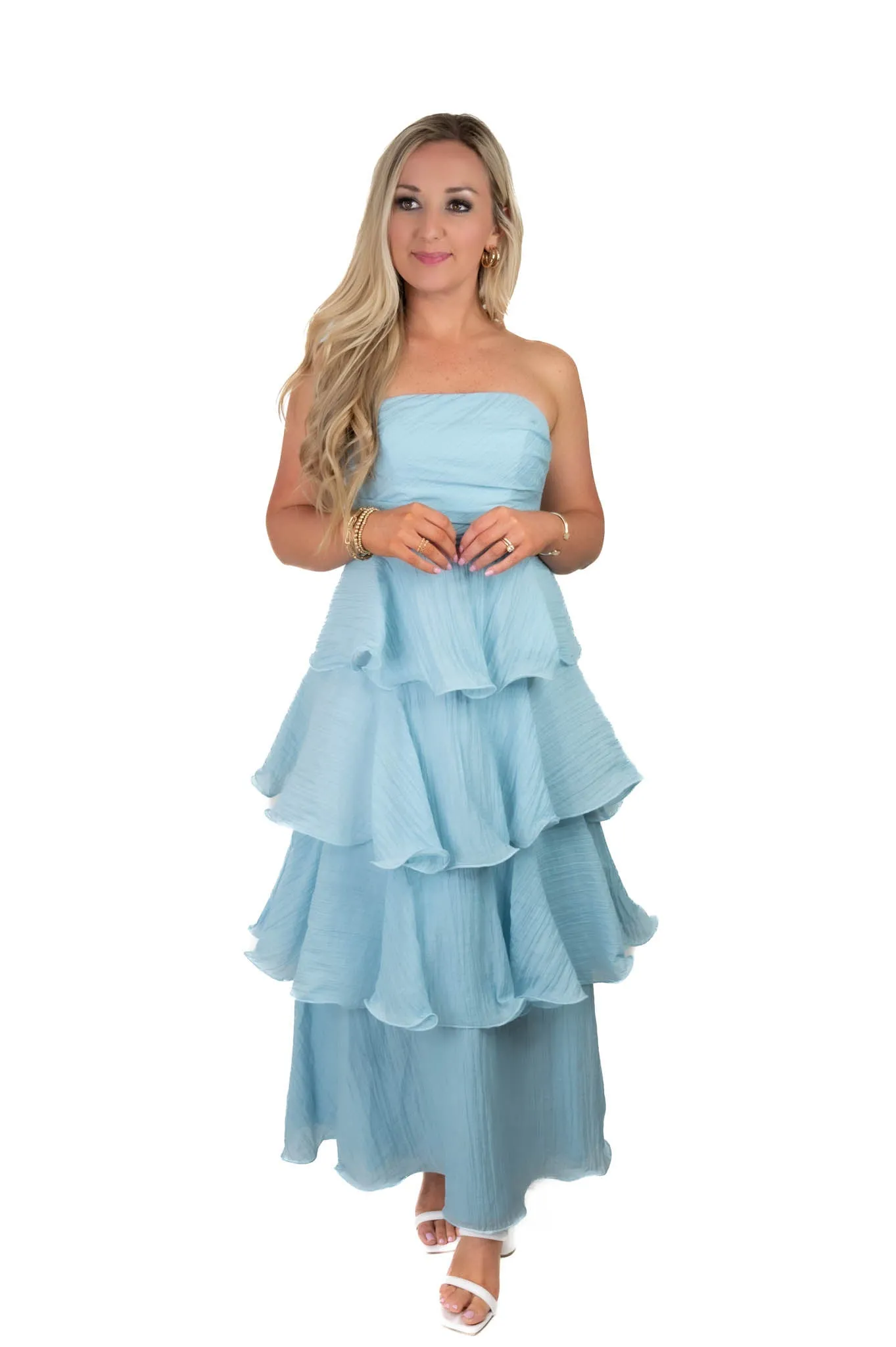 Singing The Blues Ruffled Maxi Dress