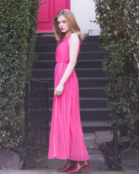 Sleeveless Pleated Maxi Dress (Pink)
