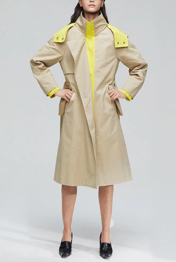 Solid Color Detachable Hooded Trench Coat