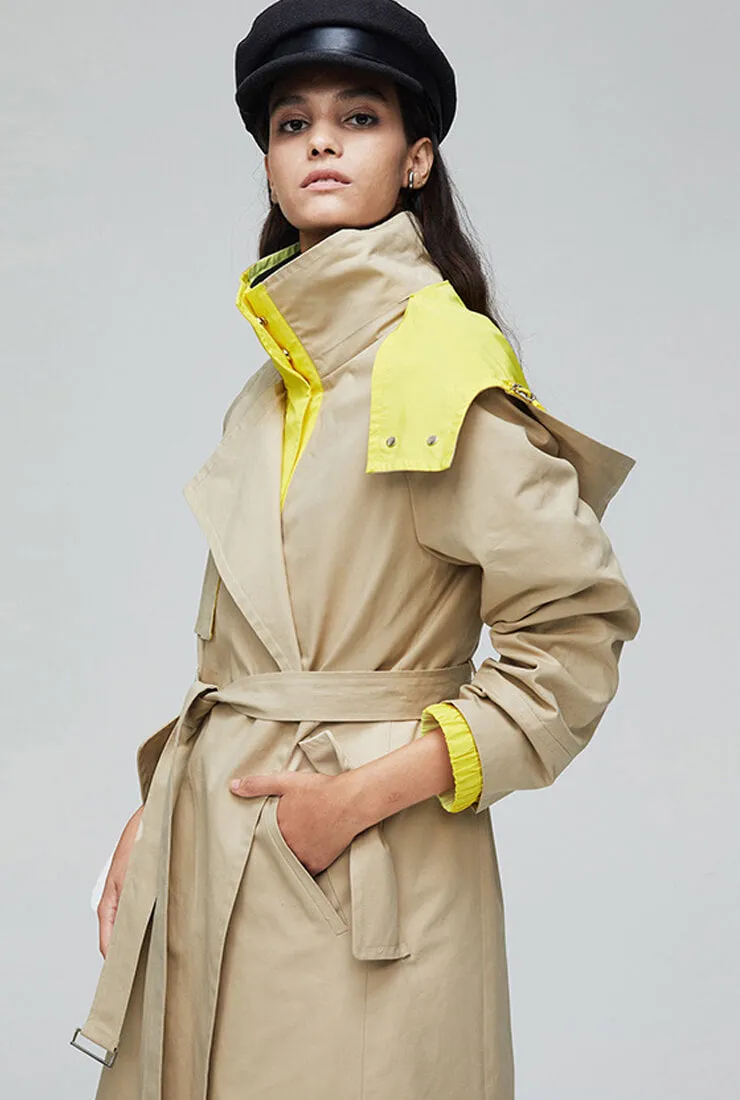 Solid Color Detachable Hooded Trench Coat