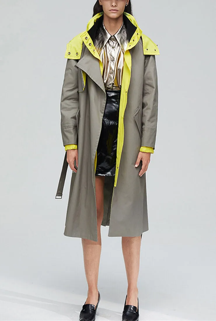 Solid Color Detachable Hooded Trench Coat