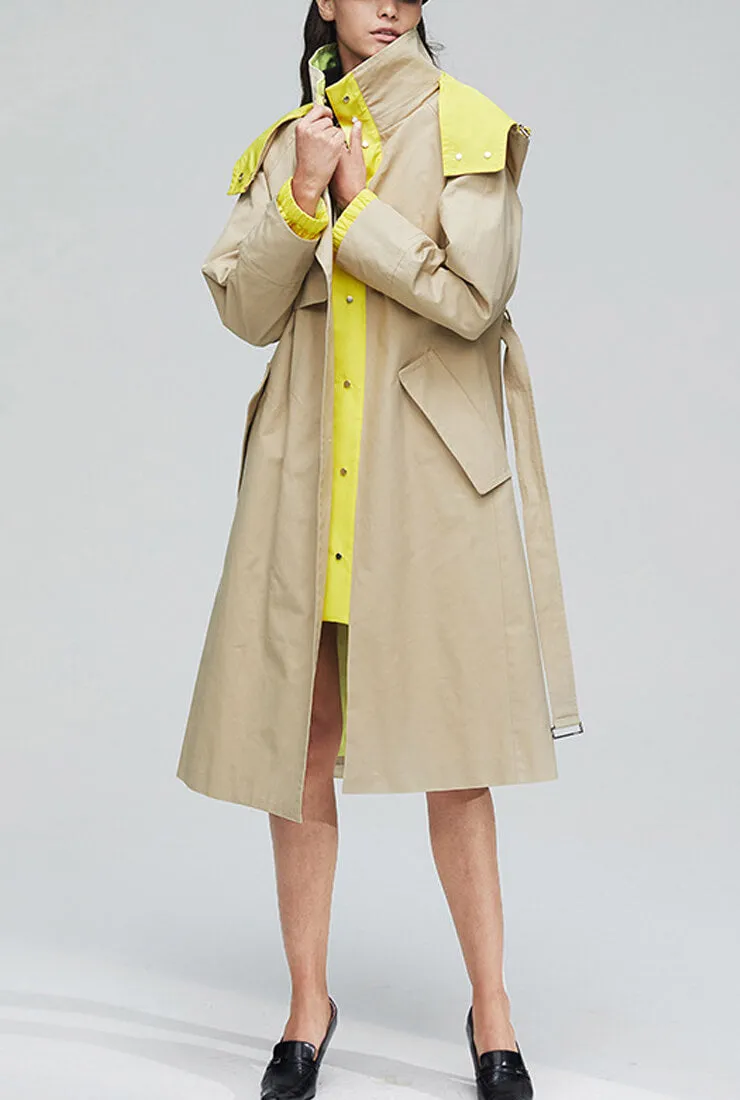 Solid Color Detachable Hooded Trench Coat