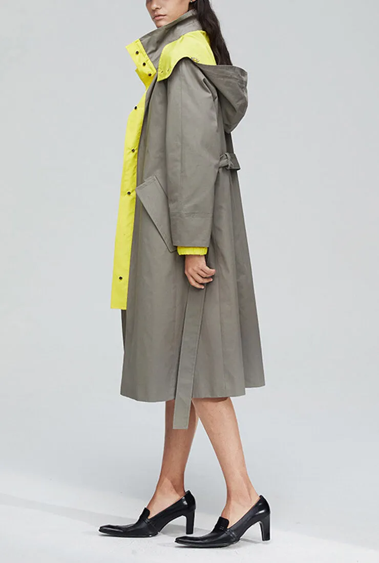 Solid Color Detachable Hooded Trench Coat