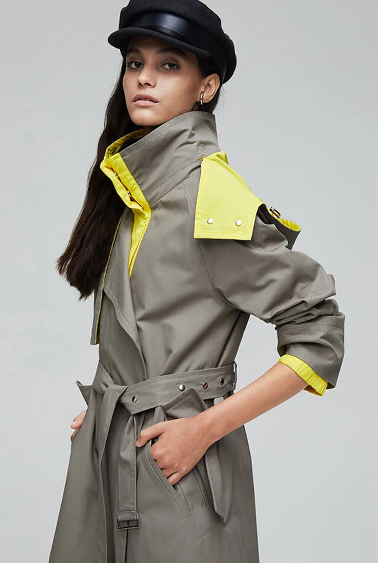 Solid Color Detachable Hooded Trench Coat