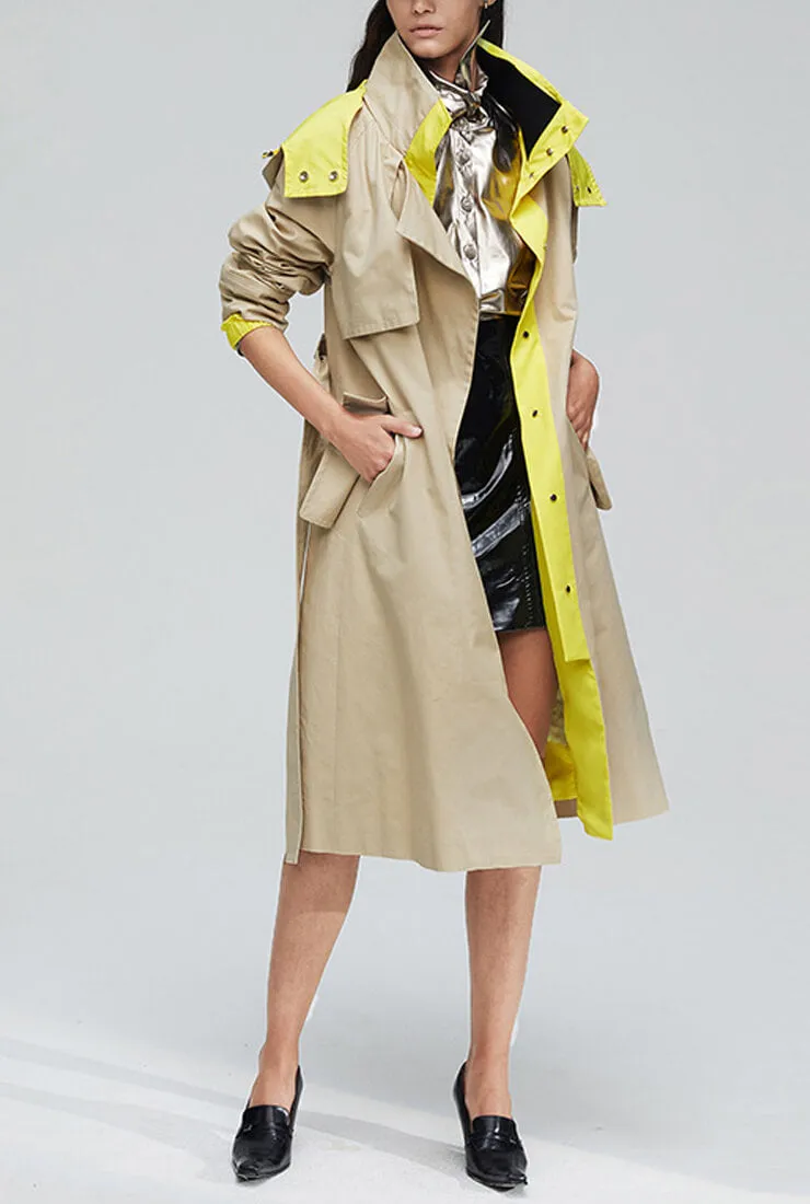 Solid Color Detachable Hooded Trench Coat