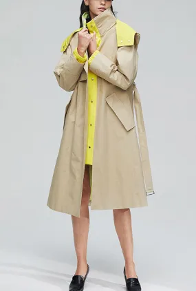 Solid Color Detachable Hooded Trench Coat