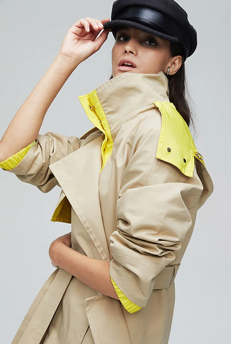 Solid Color Detachable Hooded Trench Coat