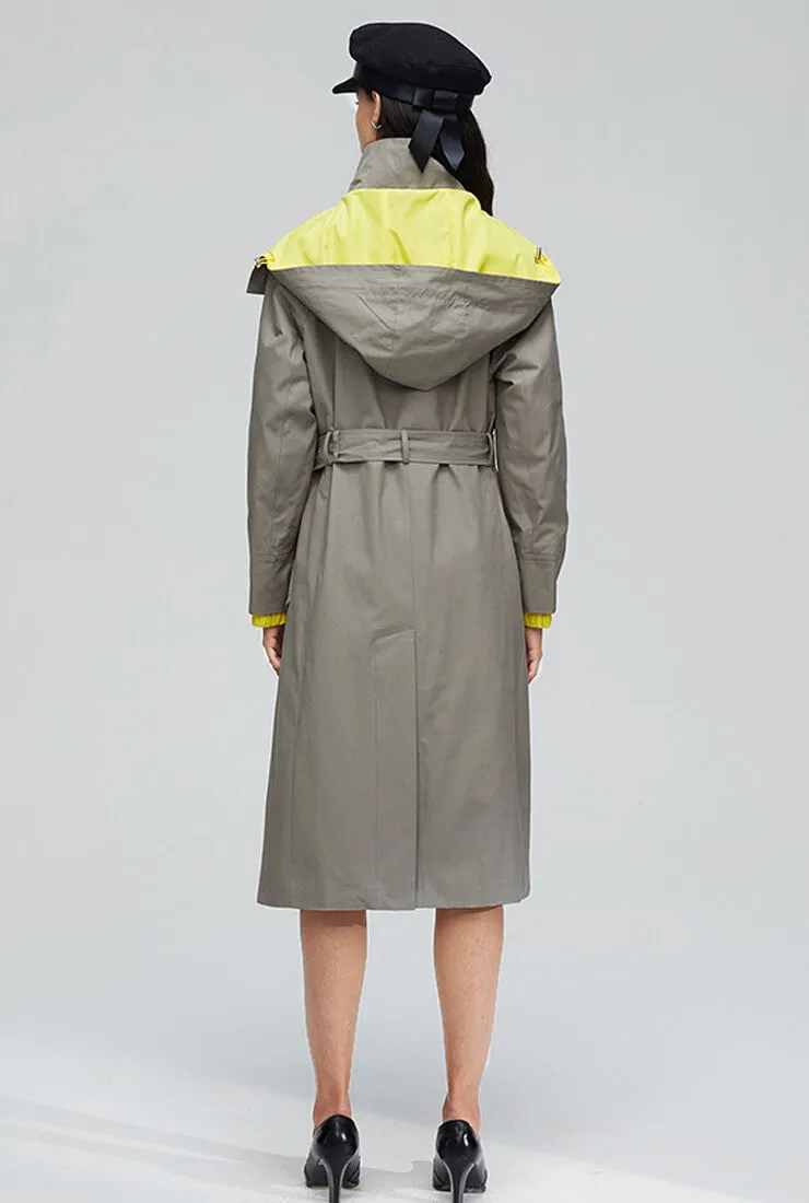 Solid Color Detachable Hooded Trench Coat