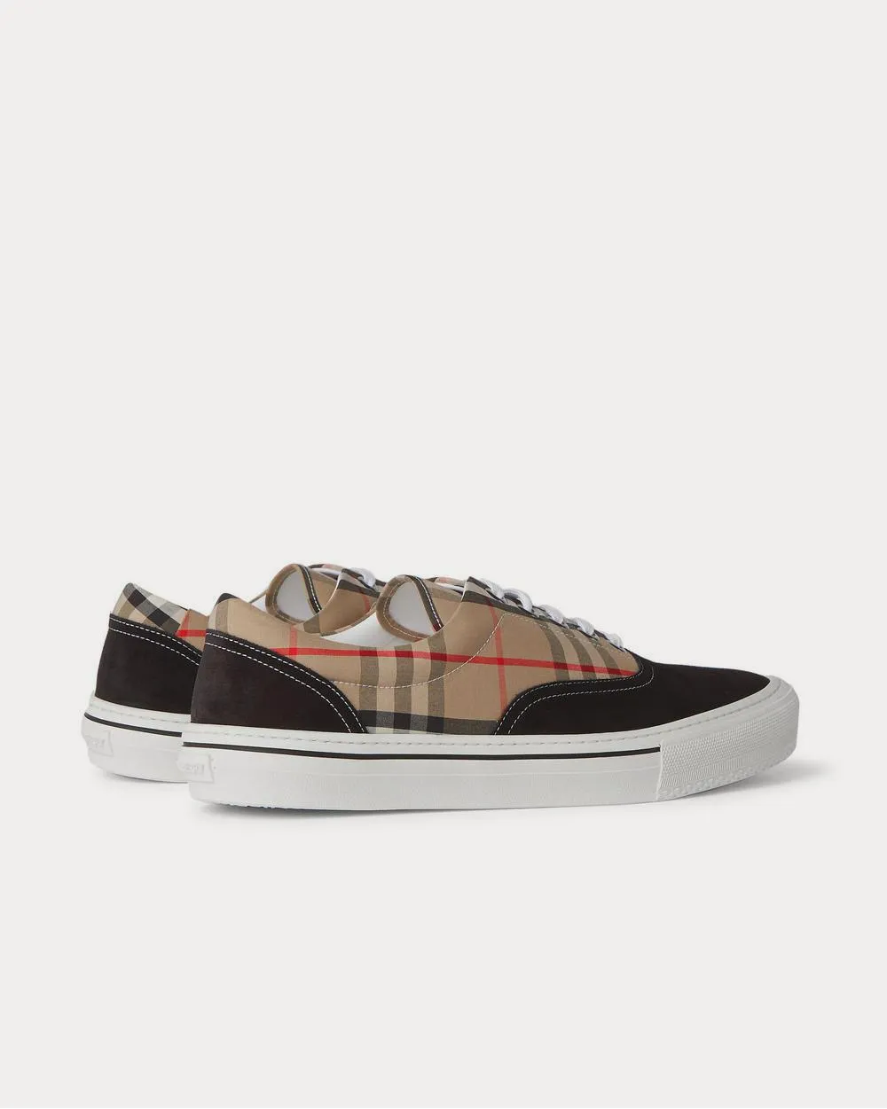 Suede and Checked-Cotton  Beige low top sneakers