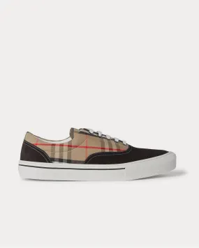 Suede and Checked-Cotton  Beige low top sneakers