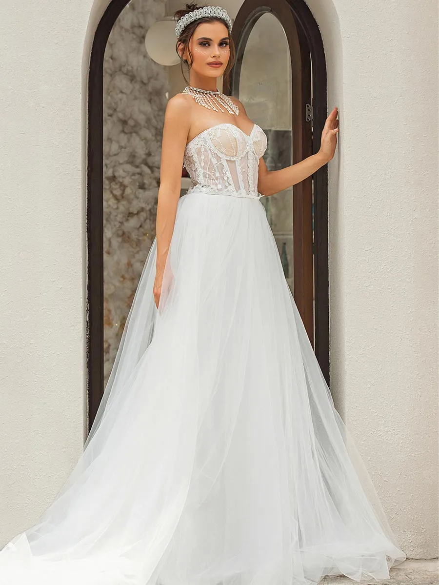 Sweetheart Neckline Princess Wedding Dress Tulle A-line